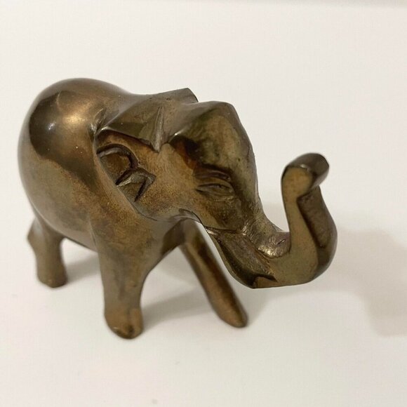 Vintage Brass Elephant Figure 3 Inch Long Trunk Up Figurine - Picture 16 of 16